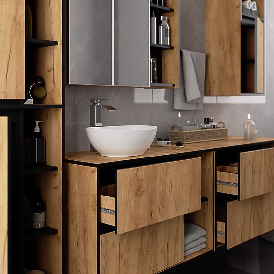 SZAFKA ŁAZIENKOWA POD UMYWALKĘ VAMI W90 2SZ 2P DĄB CRAFT / CZARNA