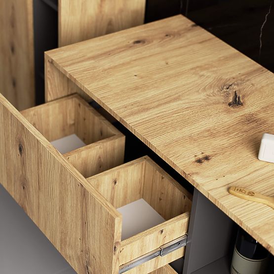 SZAFKA ŁAZIENKOWA POD UMYWALKĘ VAMI W90 2SZ 2P PK DĄB ARTISAN / GRAFIT SZARY