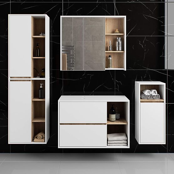 SZAFKA ŁAZIENKOWA POD UMYWALKĘ Z OTWORAMI VAMI W90 UM 2SZ 2P BIAŁA / DĄB SONOMA