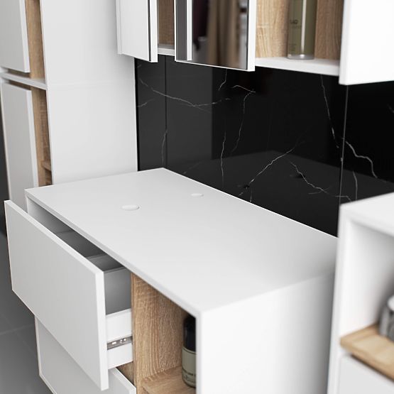 SZAFKA ŁAZIENKOWA POD UMYWALKĘ Z OTWORAMI VAMI W90 UM 2SZ 2P BIAŁA / DĄB SONOMA