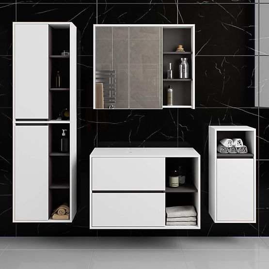 SZAFKA ŁAZIENKOWA POD UMYWALKĘ Z OTWORAMI VAMI W90 UM 2SZ 2P BIAŁA / GRAFITOWA SZARA