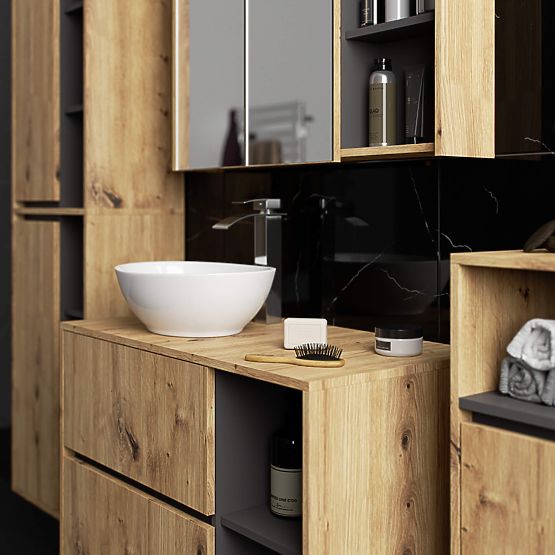 SZAFKA ŁAZIENKOWA POD UMYWALKĘ Z OTWORAMI VAMI W90 UM 2SZ 2P DĄB ARTISAN / GRAFITOWY SZARY