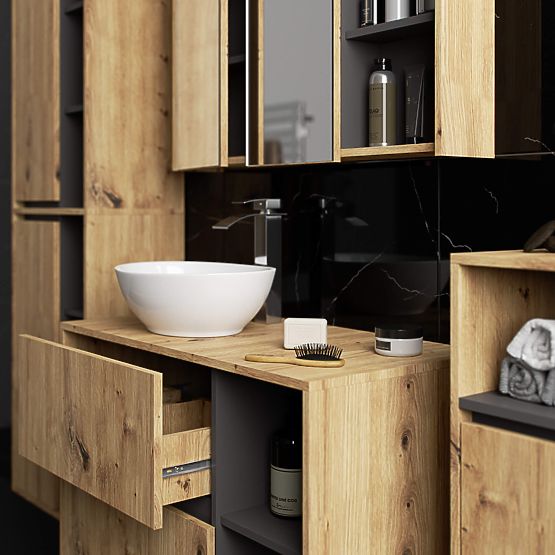 SZAFKA ŁAZIENKOWA POD UMYWALKĘ Z OTWORAMI VAMI W90 UM 2SZ 2P DĄB ARTISAN / GRAFITOWY SZARY