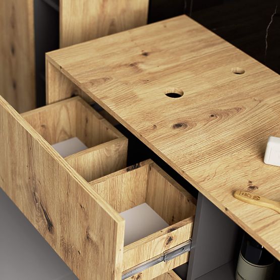 SZAFKA ŁAZIENKOWA POD UMYWALKĘ Z OTWORAMI VAMI W90 UM 2SZ 2P DĄB ARTISAN / GRAFITOWY SZARY