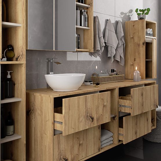 SZAFKA ŁAZIENKOWA POD UMYWALKĘ Z OTWORAMI VAMI W90 UM 2SZ 2P DĄB ARTISAN / KASZMIR