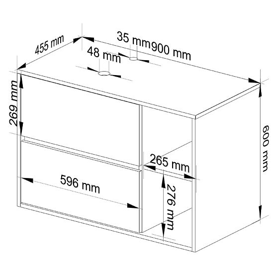 SZAFKA ŁAZIENKOWA POD UMYWALKĘ Z OTWORAMI VAMI W90 UM 2SZ 2P DĄB CRAFT / CZARNY