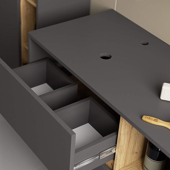 SZAFKA ŁAZIENKOWA POD UMYWALKĘ Z OTWORAMI VAMI W90 UM 2SZ 2P GRAFIT SZARY / DĄB ARTISAN