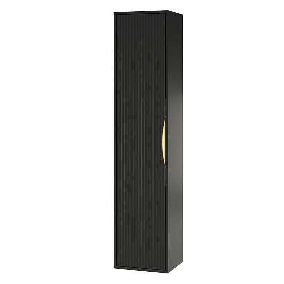 Szafka łazienkowa słupek Avila, żłobiona, złoty uchwyt, czarna