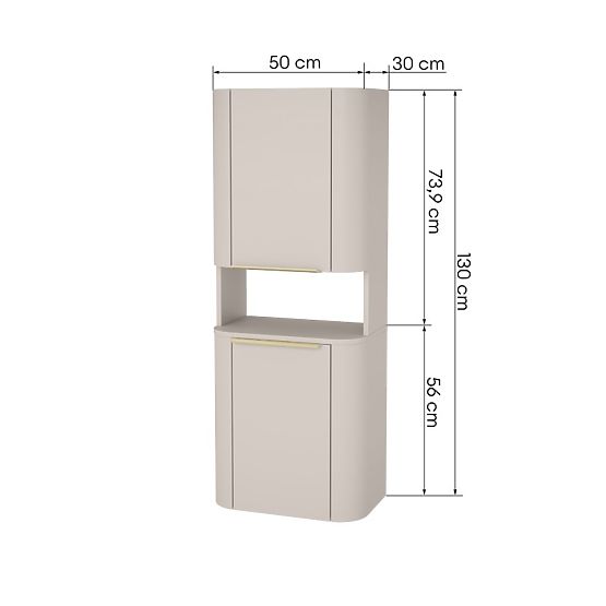 Szafka łazienkowa, słupek Bassa kaszmirowy, złote uchwyty, zaokrąglony