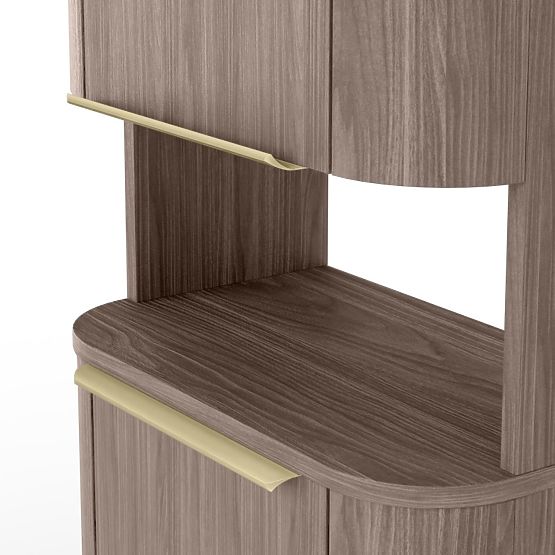 Szafka łazienkowa, słupek Bassa orzech lincoln, złote uchwyty, zaokrąglona