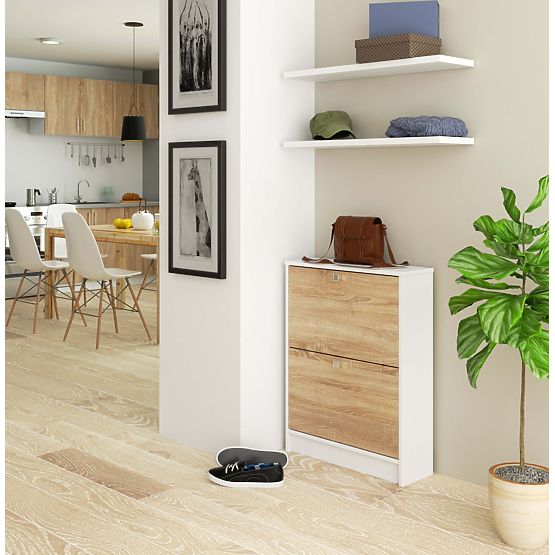 SZAFKA NA BUTY 2 UCHYLNA BIAŁA / DĄB SONOMA