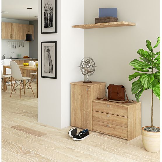 Szafka na buty S16 z komodą 3 uchylne drzwi - dąb sonoma