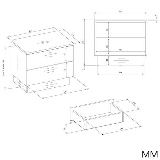 Szafka nocna AMBER 2S z 2 szufladami do sypialni KAŠMÍR Beżowa