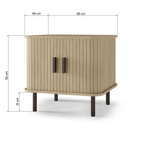 Szafka nocna Gliss, zaokrąglona, lamele, jasny dąb