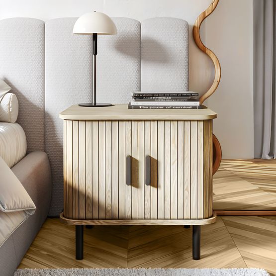 Szafka nocna Gliss, zaokrąglona, lamele, jasny dąb