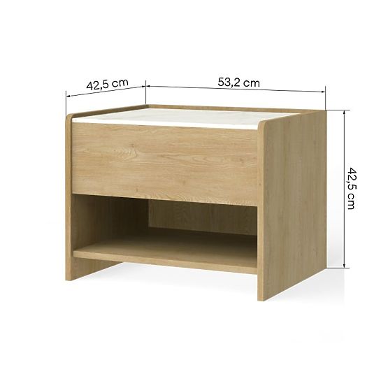 Szafka nocna Tanami Dąb Cremona Torro, Marmur Crystal, zaokrąglona