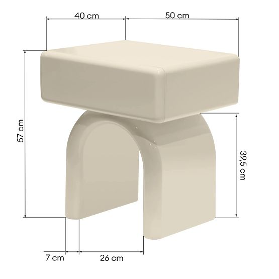 Szafka nocna z szufladą Blush, kremowobiała, błyszcząca, łukowaty kształt