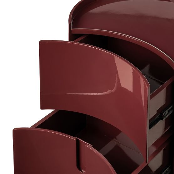 Szafka nocna z szufladami Vena, bordowa/brązowa, zaokrąglona, błyszcząca