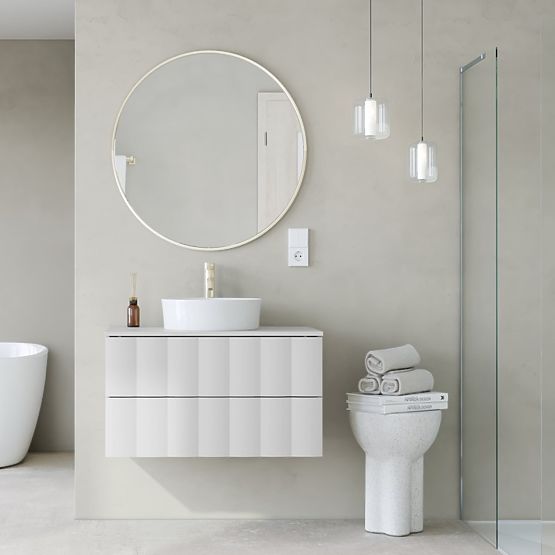 Szafka pod umywalkę na blat Grita 80 cm, biała, falisty panel przedni