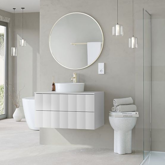 Szafka pod umywalkę na blat Grita 80 cm, biała, falisty panel przedni