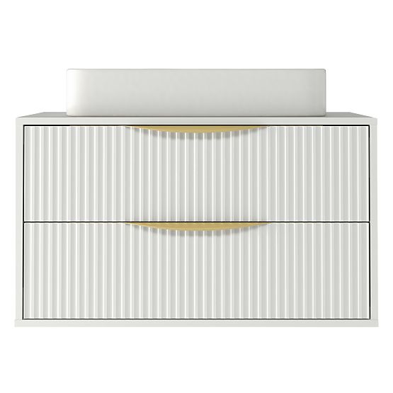 Szafka pod umywalkę nablatową Avila 2.0, 80 cm, żłobiona, złote uchwyty, biała