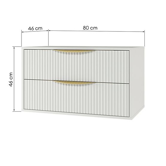 Szafka pod umywalkę nablatową Avila 2.0, 80 cm, żłobiona, złote uchwyty, biała