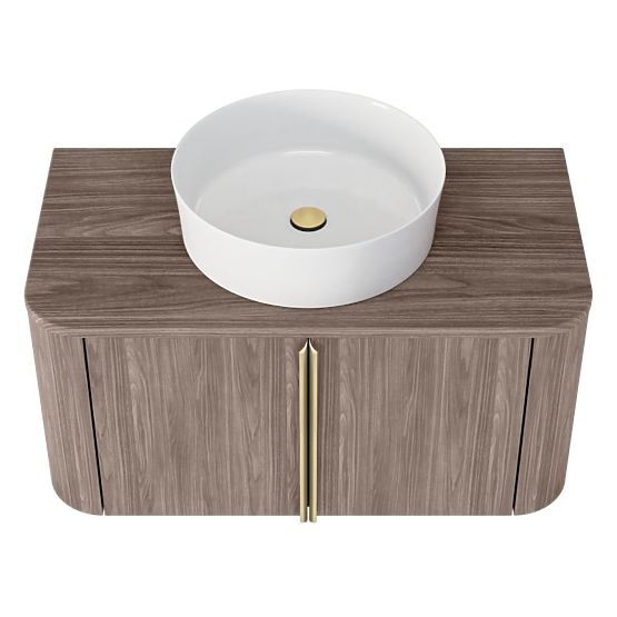 Szafka pod umywalkę nablatową Bassa 80 cm, orzech lincoln, złote uchwyty, zaokrąglona