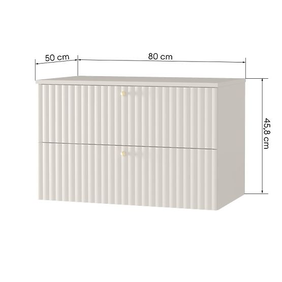 Szafka pod umywalkę nablatową Nelli 80 cm, kaszmirowa, żłobiona, złote uchwyty