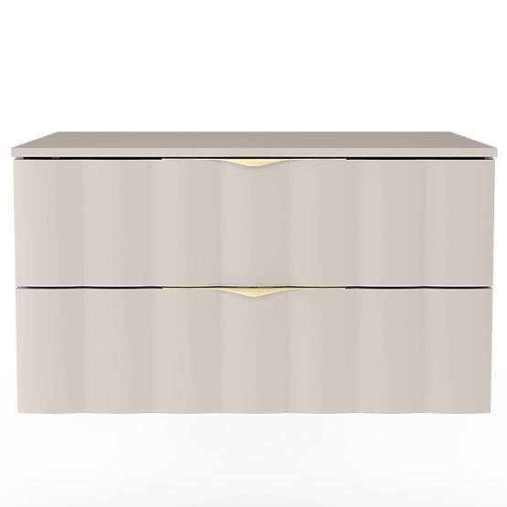 Szafka pod umywalkę nablatową Omi 80 cm, falisty panel przedni, złote uchwyty, kaszmirowy beż