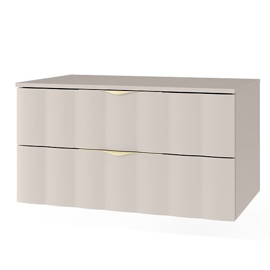Szafka pod umywalkę nablatową Omi 80 cm, falisty panel przedni, złote uchwyty, kaszmirowy beż