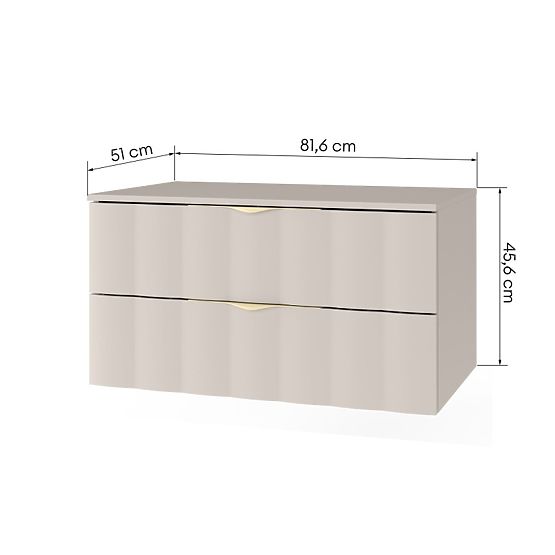 Szafka pod umywalkę nablatową Omi 80 cm, falisty panel przedni, złote uchwyty, kaszmirowy beż