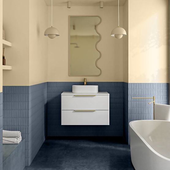 Szafka pod umywalkę nablatową Tidea 80 cm, biała, złote uchwyty