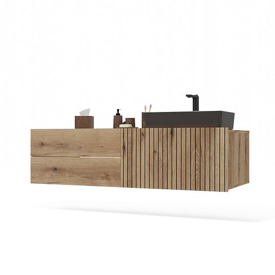 SZAFKA POD UMYWALKĘ TIGO 1D2S DĄB EVOKE 140 CM 2 SZUFLADY ŻŁOBIONY FRONT WISZĄCA