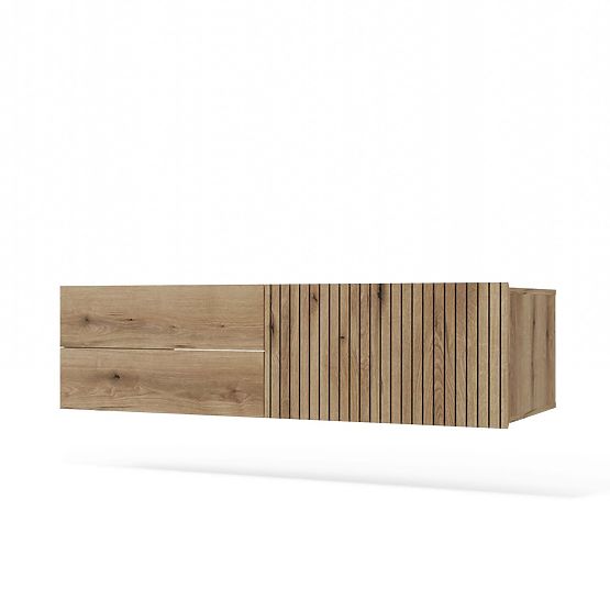 SZAFKA POD UMYWALKĘ TIGO 1D2S DĄB EVOKE 140 CM 2 SZUFLADY ŻŁOBIONY FRONT WISZĄCA