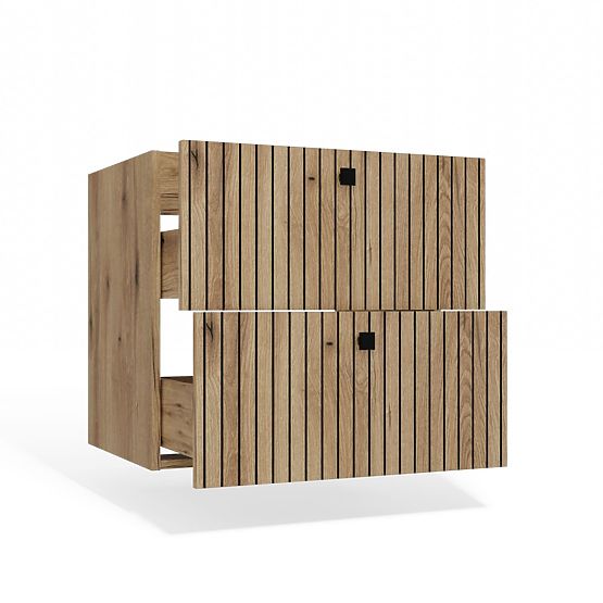SZAFKA POD UMYWALKĘ TIGO 60 2S DĄB EVOKE 2 SZUFLADY PANEL CZOŁOWY ŻŁOBIONY WISZĄCA
