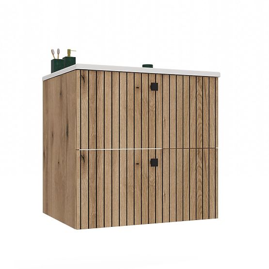 SZAFKA POD UMYWALKĘ TIGO 60 2S DĄB EVOKE ŻŁOBIONY PANEL CZOŁOWY + UMYWALKA