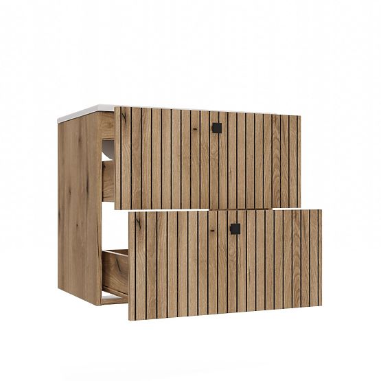 SZAFKA POD UMYWALKĘ TIGO 60 2S DĄB EVOKE ŻŁOBIONY PANEL CZOŁOWY + UMYWALKA