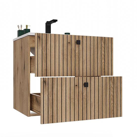 SZAFKA POD UMYWALKĘ TIGO 60 2S DĄB EVOKE ŻŁOBIONY PANEL CZOŁOWY + UMYWALKA