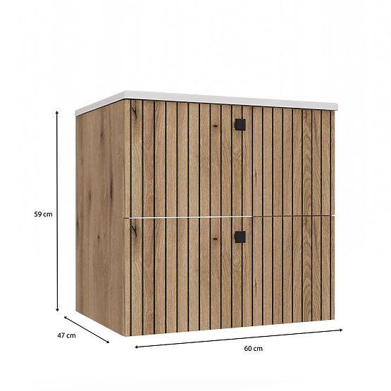 SZAFKA POD UMYWALKĘ TIGO 60 2S DĄB EVOKE ŻŁOBIONY PANEL CZOŁOWY + UMYWALKA