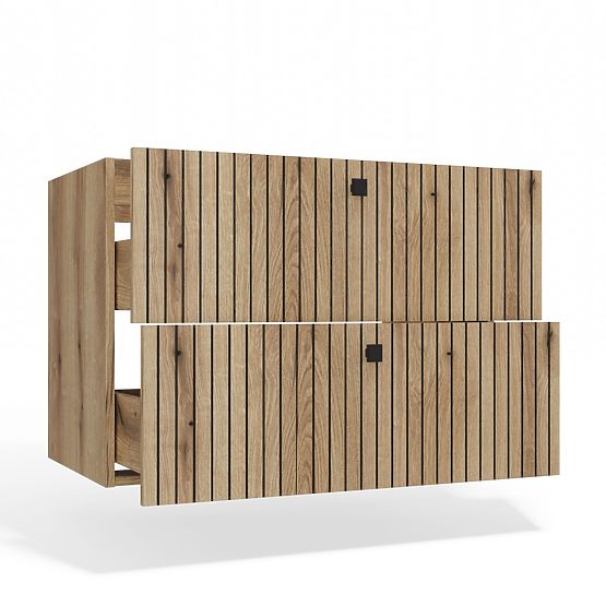 SZAFKA POD UMYWALKĘ TIGO 80 2S DĄB EVOKE 2 SZUFLADY ŻŁOBIONY FRONT WISZĄCA