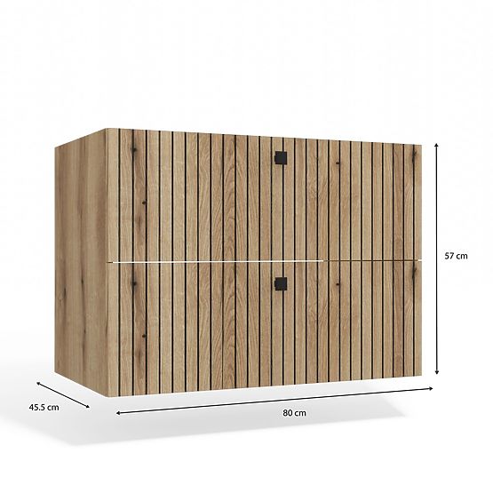 SZAFKA POD UMYWALKĘ TIGO 80 2S DĄB EVOKE 2 SZUFLADY ŻŁOBIONY FRONT WISZĄCA