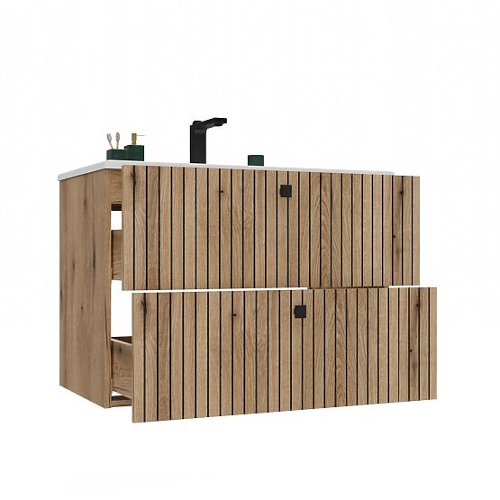 SZAFKA POD UMYWALKĘ TIGO 80 2S DĄB EVOKE ŻŁOBIONY FRONT + UMYWALKA