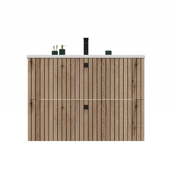 SZAFKA POD UMYWALKĘ TIGO 80 2S DĄB EVOKE ŻŁOBIONY FRONT + UMYWALKA