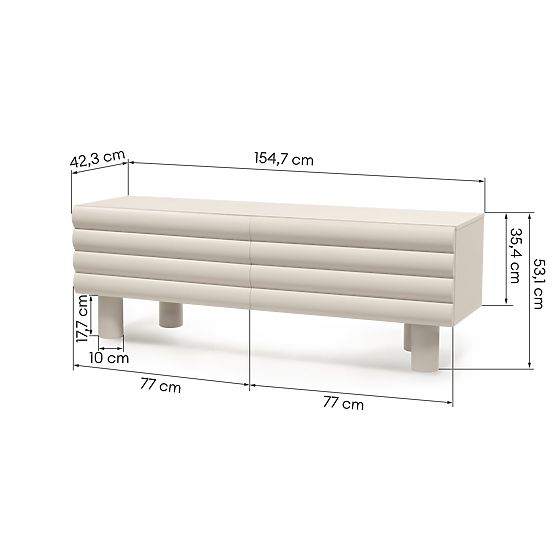 Szafka RTV Anatra, żłobiona, beżowa, zaokrąglone kształty