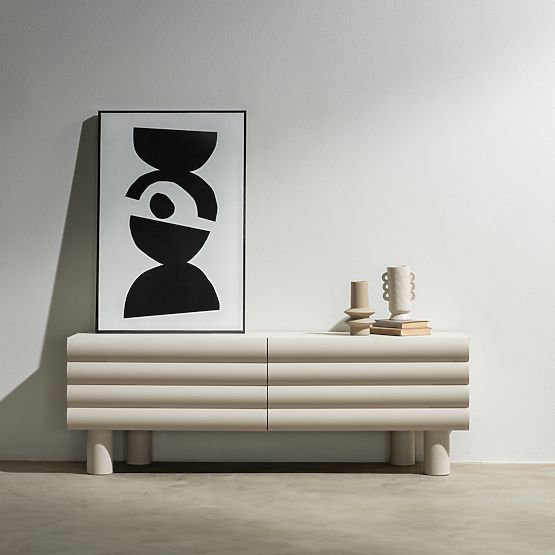 Szafka RTV Anatra, żłobiona, beżowa, zaokrąglone kształty