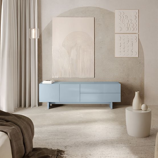 Szafka RTV Glim, niebieski dymny, połysk