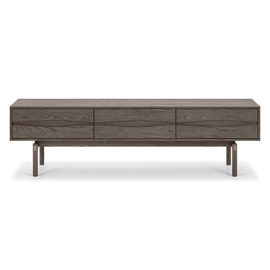 Szafka RTV Quadri z szufladami, lite drewno dębowe, fornir, espresso brąz