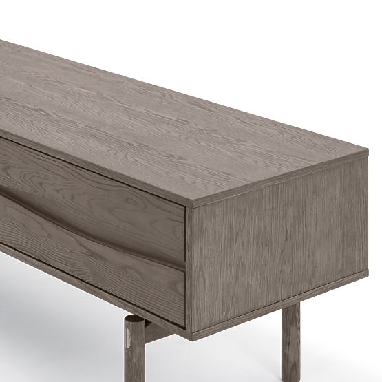 Szafka RTV Quadri z szufladami, lite drewno dębowe, fornir, espresso brąz