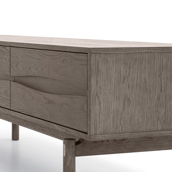 Szafka RTV Quadri z szufladami, lite drewno dębowe, fornir, espresso brąz