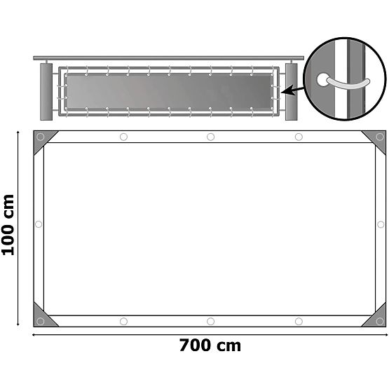 Szara mata osłonowa na balkon 1x7 m